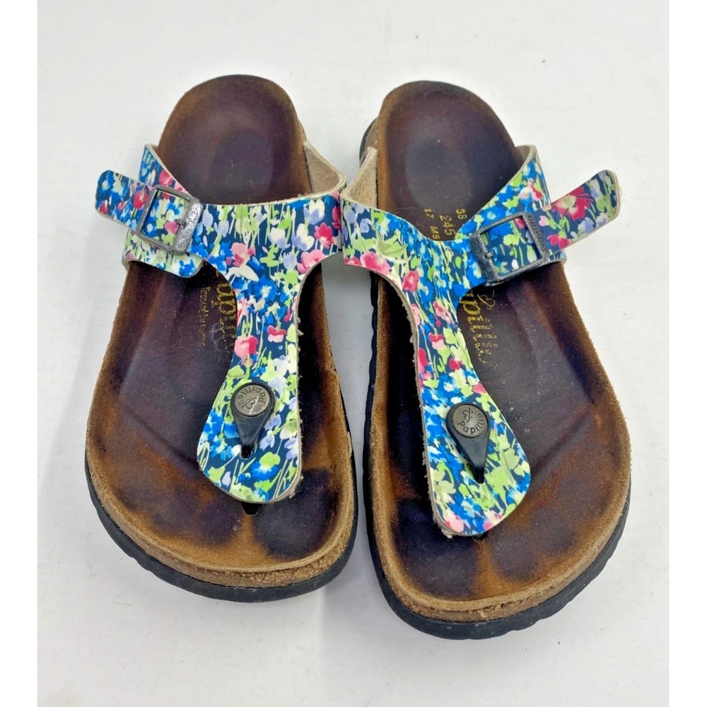 Birkenstock Papillio Womens Black Floral Thong Strap Comfort Sandal Size 38 US 7